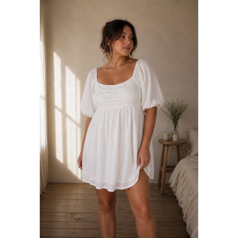 Altard State Y2K Babydoll Dress White Coquette Empire Waist Mini Dress Size M